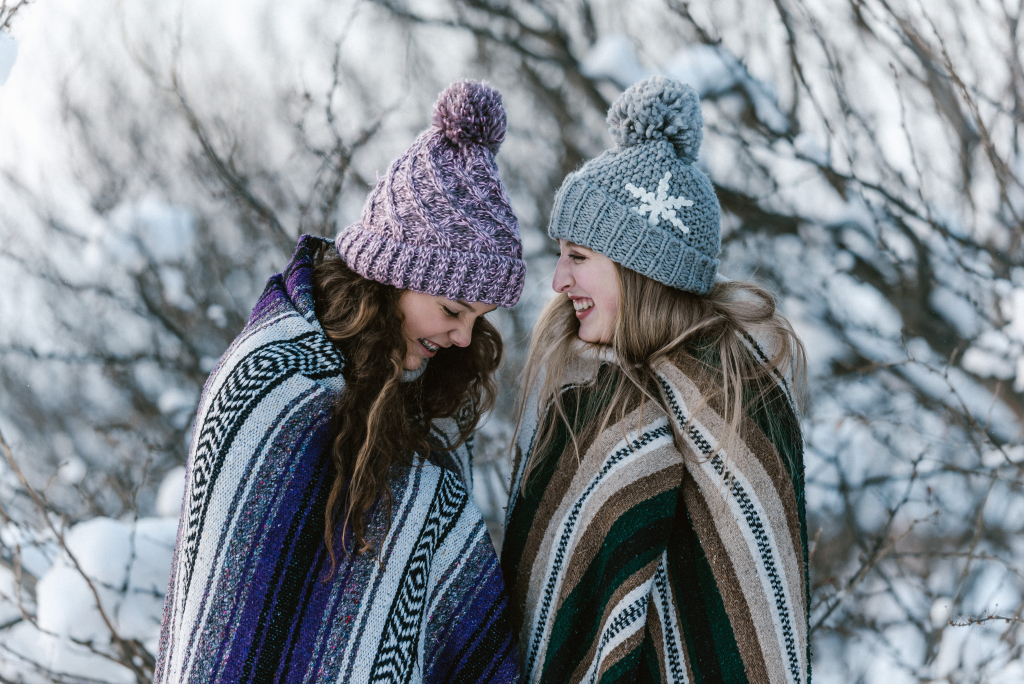 Two girls prepared for winter.